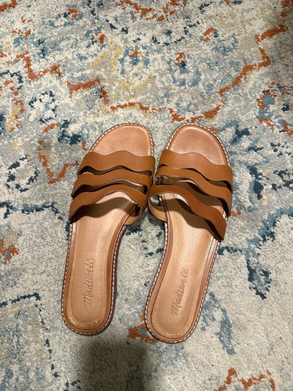 Madewell Tan Wavy Strap Slide Sandals